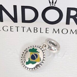 Pandora Brazil Flag Map Exclusive Travel Dangle Charm S925 Silver with box